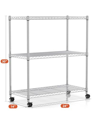 Simple Deluxe 3-Tier Storage Shelves, 750 Lbs Loading Capacity, 24.02" W x 13.78" D x 29.92" H Shelving Unit for Garage, Pantry and Kitchen, Chrome - size: 3-Tier, 24.02"W x 13.78"D x 29.92"H