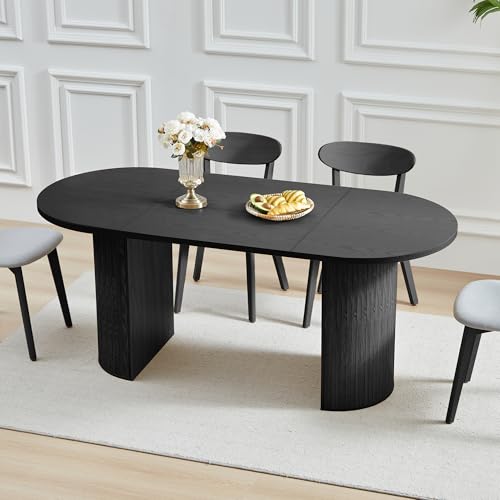 70.8 Inch Dining Table for 4-6 People, Oval Kitchen Table with Semi-Cylindrical Legs Base, Modern Farmhouse Round Dinner Tables for Dining Room Kitchen Living Room (Black) - color: Black, size: 70" Oval (Semi-Cylindrical Legs)