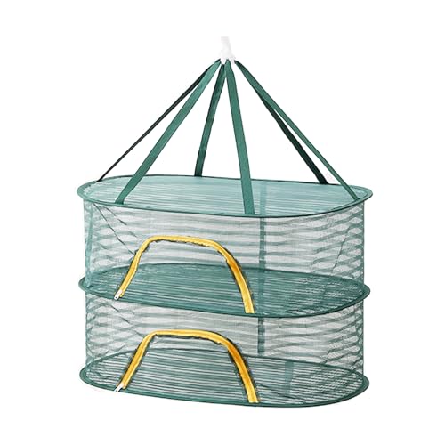 Foldable Drying Net for Vegetables, Fish, and Dehydrated Goods, Multi-tiered Food Drying Net, Versatile Drying Rack, Windproof Design, Zipper Closure for Insect Protection (Dark green, Dual Layer) - color: Dark Green, size: Dual Layer
