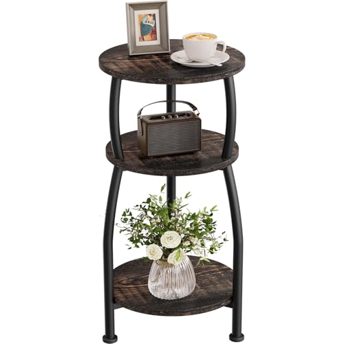 Small Round Side Table, 3-Tier Slim End Table for Small Spaces | 11.8in Compact Nightstand Accent Table Fits Coffee, Books or Home Decor Plants, for Living Room, Bedroom, Patio, Oak Dark - color: Oak Dark, size: 11.8''Dia