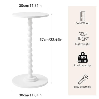 Aibiju Side Table, Wood Round Drink Table, Small End Table, Weighted Base Pedestal Table for Living Room, Bedroom, Modern White YD-RST001W - color: White