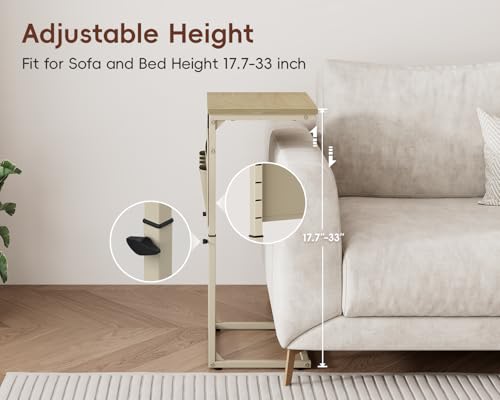 Vagusicc C-Shaped End Table with Charging Station, Small Side Table for Couch, 33" Tall C Table Adjustable Height Side Table, Couch Tables that Slide Under, Sofa Table TV Tray for Living Room, Natural - color: 1pc Natural Walnut
