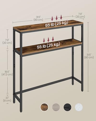 VASAGLE Console Table, 2-Tier Narrow Sofa Table with 2 Shelves, 7.9 x 31.5 x 31.5 Inches, for Living Room, Hallway, Entryway, Rustic Brown and Ink Black ULNT130K01V1 - color: Rustic Brown + Ink Black, size: 31.5"W - Without Power Outlet