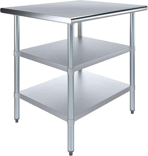 Stainless Steel Work Table with Double Undershelf – Commercial Kitchen Prep Table for Restaurant, Bakery, Utility – NSF Certified (30 x 36) - size: 30x36