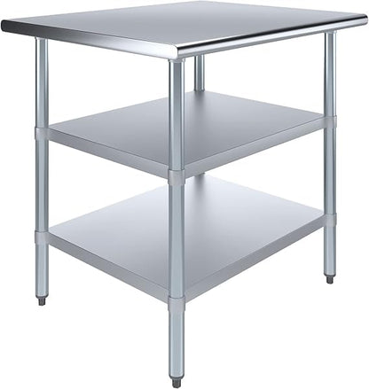 Stainless Steel Work Table with Double Undershelf – Commercial Kitchen Prep Table for Restaurant, Bakery, Utility – NSF Certified (30 x 36) - size: 30x36