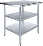 Stainless Steel Work Table with Double Undershelf – Commercial Kitchen Prep Table for Restaurant, Bakery, Utility – NSF Certified (30 x 36) - size: 30x36
