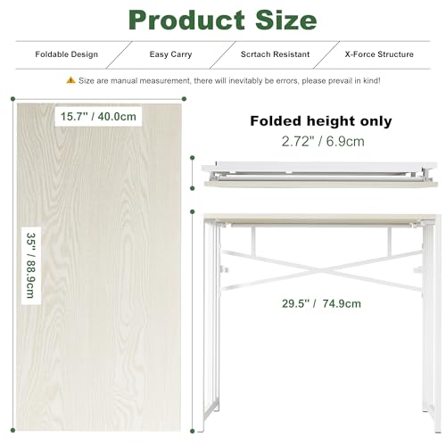 Lutown-Teen 35 inch Small Folding Desk, Writing Gaming Computer Camping Desk for Small Spaces, No Assembly Required Home Office Table, Natural and White - color: Natural and White, size: 35 Inch