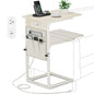 C Shaped End Table with Charging Station, Adjustable Height Side Table for Couch, Small Sofa Table C Table End Table, Slide Under Couch Table TV Tray Arm Table for Living Room, Bedroom, Cream - color: Cream White, style: With Plug