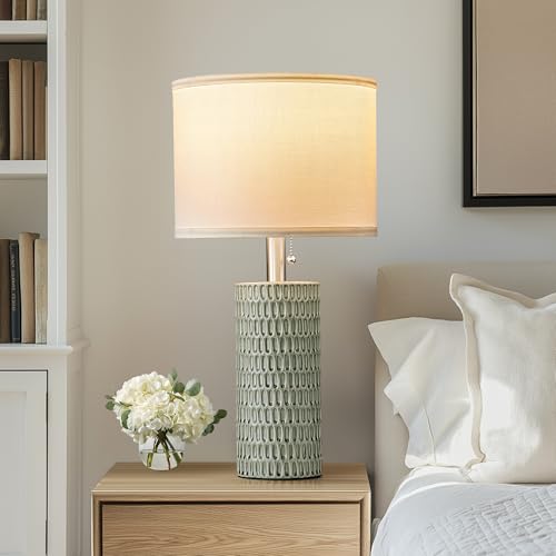 Reaketon Table Lamps for Living Room Set of 2, Ceramic Table Lamps for Bedroom, 20" Modern Lamps for Night Stands, Green - color: Green