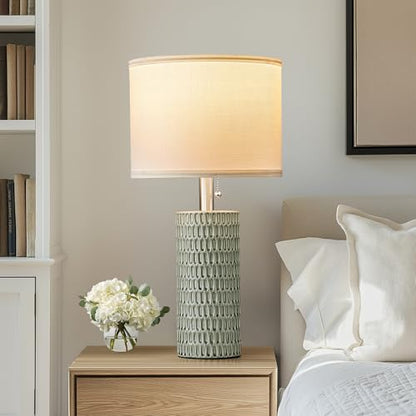 Reaketon Table Lamps for Living Room Set of 2, Ceramic Table Lamps for Bedroom, 20" Modern Lamps for Night Stands, Green - color: Green