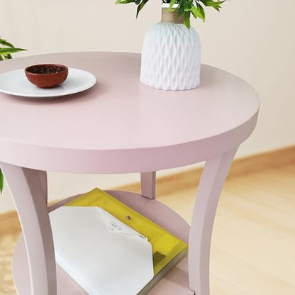 Roundhill Furniture Perth Contemporary Round End Table with Shelf - color: Pink