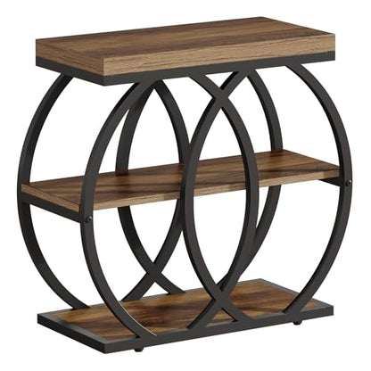 Tribesigns End Table, 3-Tier Narrow Side Table with Metal Frame, Industrial Rectangular Storage Stand for Living Room, Bedroom, Small Spaces, 23.62" L x 11.81" W x 25.59" H, Brown