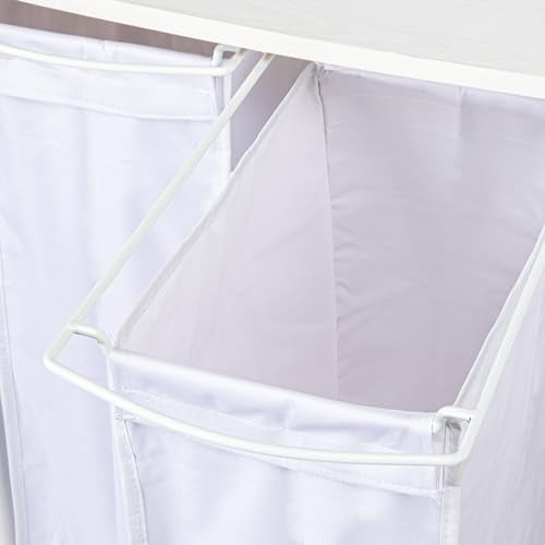 Household Essentials 3-Bag Laundry Center, Smooth Laminate Shelving, Sturdy Steel Frame, White - color: White, size: 31.5"L x 17.3"W x 67.3"H