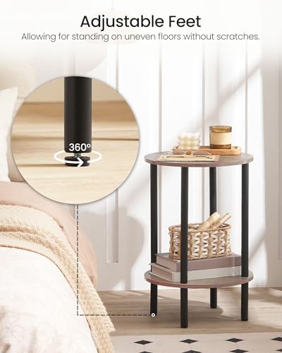 CHOEZON Side Table Set of 2, Round End Table, 2-Tier Small Nightstand with Sturdy Metal Tube, Industrial Coffee Table, for Living Room, Bedroom, Greige and Black TBZ01P2BG - color: Greige + Black