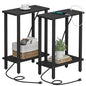 TUTOTAK Narrow Side Table Set of 2, Small End Table with Charging Station | 2-Tier Skinny Sofa Table, Slim Nightstand, Easy Assembly for Living Room, Bedroom, Black TB01BK0602 - color: Black, size: 2-tier