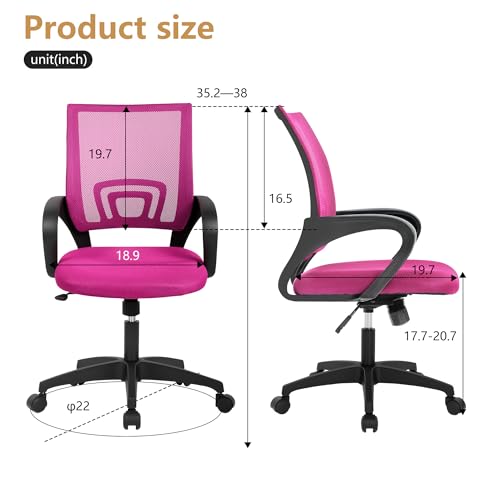 BestOffice | Ergonomic Office Chair | Mid-Back Swivel Desk Chair | Breathable Backrest & Lumbar Support | Adjustable Height | Sponge Seat | Rolling Wheels | Peach Pink | for Adults & Women - color: Peach Pink, style: pack of 1