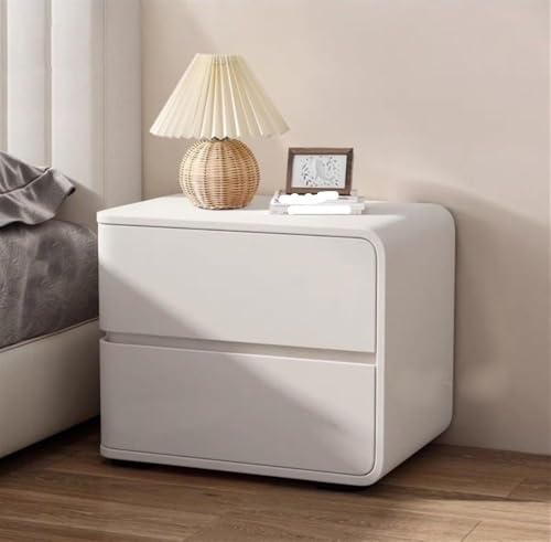 Minimalist Bedside Table with 2 Drawers, 17.71x15.74x18.5in Bedside Furniture, Nightstand No Assembly Needed Nightstand with Large Storage for Bedroom/Living Room, Beige (Left)