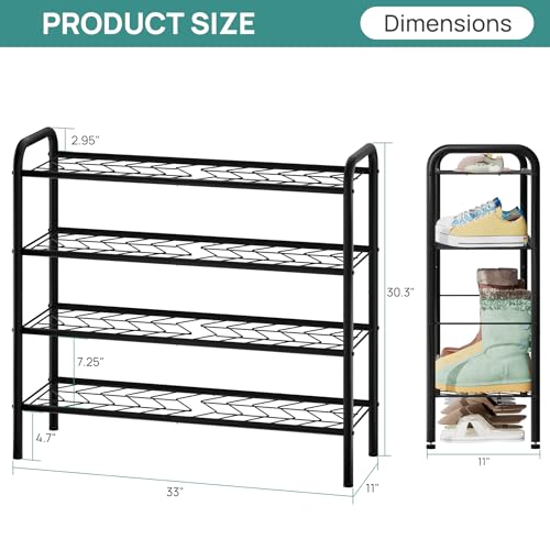 viewcare Shoe Rack for Closet, 4-Tier Long Shoe Rack for Entryway & Garage, Black Shoe Organizer Holds 12-16 Pairs, Sturdy Metal Construction - size: 4-Tier(Long)