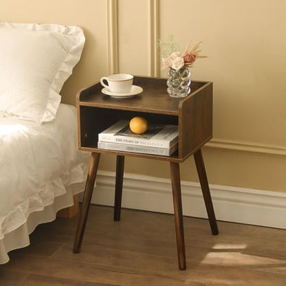 MaxSmeo Night Stand Set 2, Mid Century Modern Side Table Bedroom with Storage, Small End Bedside Table Set of 2 with Solid Wood Legs for Living Room, Office Small Spaces (Rustic Brown) - color: 2 Pack Rustic Brown