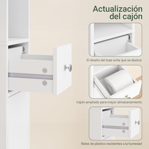 Haotian Tall Bathroom Storage Cabinet, 7.8 x 7.8 x 70.8 in, White | Tall Freestanding Bathroom Storage Cabinet With Adjustable Shelves, Slim Space-Saving Unit For Compact Bathroom, BZR34-W - color: Matte White