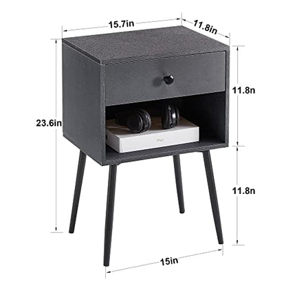 VECELO Nightstands Set of 2, Mid Century Modern End Bedside Table, Night Stand with Storage Drawer and 2 Tiers Open Shelf for Small Place, Bedroom, Living Room, Easy Assembly, Grey - color: Grey