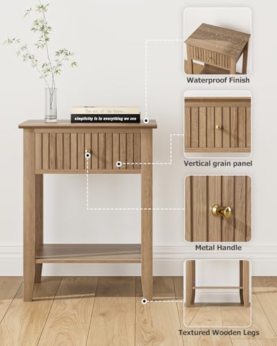 Fluted Nightstand, Farmhouse Night Stand with 1 Drawers, Mid Century Modern Side Accent Table,Bedside End Table for Bedroom, Living Room, Natural - color: Natural, size: 1 Drawer