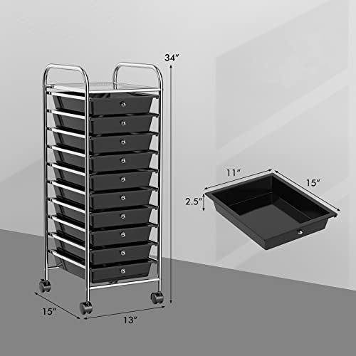 DREAMADE Rolling Cart with Storage Drawers, Utility Cart with Removable Plastic Drawers, Lockable Wheels, Art Cart for Classroom Organization Art Supplies Office Scrapbook (10 Drawers, Black) - color: Black, style: 10 Drawers