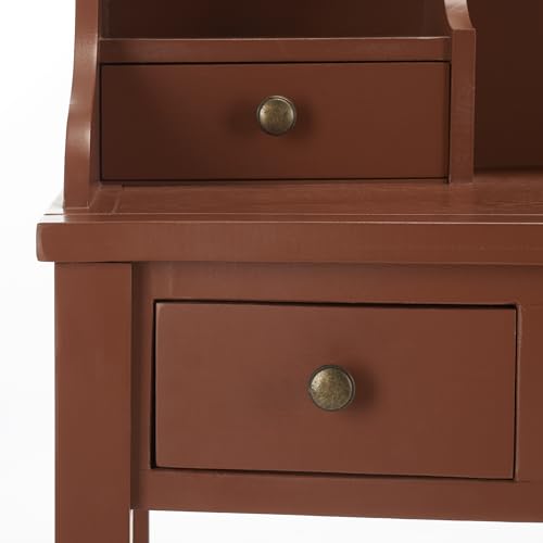 SAFAVIEH Furniture - Landon 5-Drawer Writing Desk - Henna Brown - Solid Wood - Classic Hutch Design - Ideal for Home Office, Living Room, Den, 36.2" W x 19.1" D x 40.5" H (AMH6516G) - color: Henna Brown