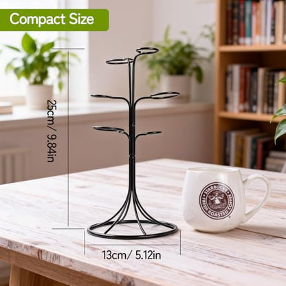 Air Plant Holder Iron Tree Stand Metal Air Plant Display with 6 Rings, Round Base Tillandsia Holder for Home Office Tabletop Decoration (Plants Not Included)