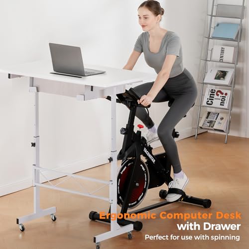 COMHOMA Small Standing Desk Adjustable Height Small Computer Desk Mobile Portable Rolling Laptop Table with Wheels 32" Computer Workstation Sit Stand Desks Portable Standing Table Treadmill desks - color: Cf-white