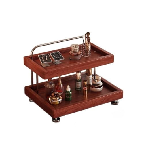 2-Tier Wood Vanity Organizer Makeup Storage Rack for Dressing Table, Skincare, Perfume & Cosmetic Organizer Shelf with Metal Handle Wooden Countertop Storage for Bathroom or Bedroom (Original) - color: Original