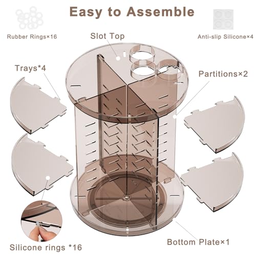 Rotating Makeup Organizer, DIY 8 Adjustable Layers Spinning Skincare Storage, Cosmetic Display Case with Brush Holder and Perfume Tray, Multi-Function Vanity Bathroom Countertop Organizer Clear Coffee - color: Clear Coffee