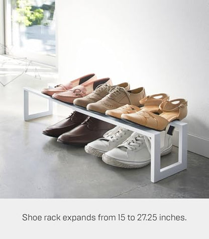 YAMAZAKI Home Line Expanding Shoe Rack, Metal, Adjustable - Single, 6" - Steel - Holds 4 To 8 Shoes - color: White, size: Single