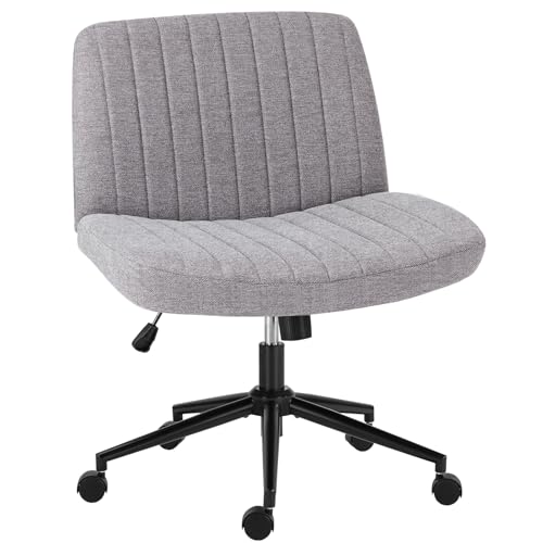 OLIXIS Criss Cross Chair with Wheels, Vanity Chair, Home Office Desk | Wide Seat Armless, Comfy Fabric, Height Adjustable Swivel Rolling, Home Computer Task Seating for Bedroom Study, Grey Fabric - color: Grey Fabric