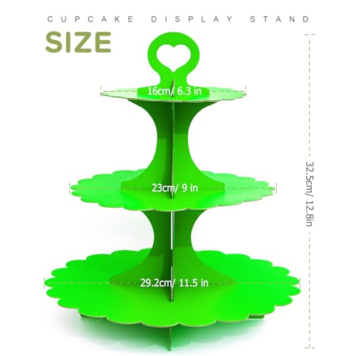 3-Tier Green Cupcake Stand 2-Pack, Premium Matte Finish, Easy 60-Second Assembly Heart Handle Design Dessert Tower for Christmas Thanksgiving Easter Graduation Wedding - color: Green 2 Pack