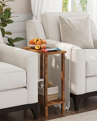 TUTOTAK Small Side Table, Narrow End Table, Skinny Sofa Table, Slim Nightstand, Couch Table, Living Room, Bed Room, Pure Brown TB01BB062C - color: Pure Brown, size: 2-Tier（7.9"D x 15.8"W x 22.5"H）