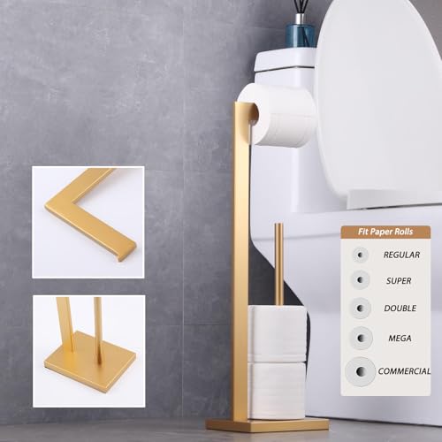 GERZWY Gold Toilet Paper Holder Free Standing with Reserve Stainless Steel Tissue Roll Holder Floor Stand Storage DZY004-BE - color: Gold