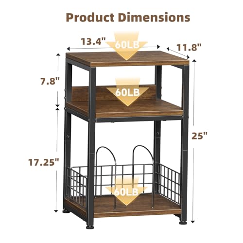 Simple Trending Record Player Stand, 3 Tier End Table Hold Up to 100 Albums, Turntable Stand for Vinyl, Record Shelf for Living Room Bedroom, Rustic Brown - size: Base Model