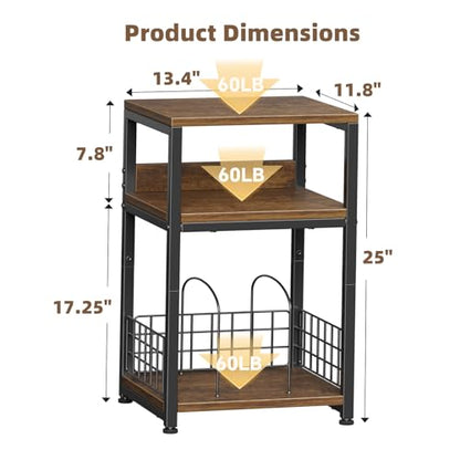 Simple Trending Record Player Stand, 3 Tier End Table Hold Up to 100 Albums, Turntable Stand for Vinyl, Record Shelf for Living Room Bedroom, Rustic Brown - size: Base Model