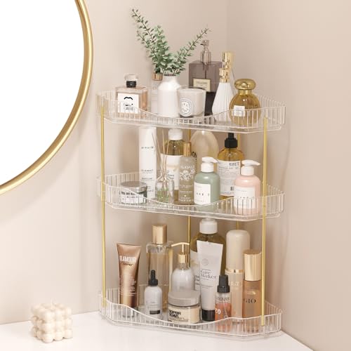 Lifewit 3-Tier Corner Bathroom Counter Organizer, Plastic Makeup Skincare Organizers Storage Countertop, Large Sink Cosmetic Perfume Shelf for Bedroom, Dresser, Kitchen, Vanity, Clear, 39 cm/15inch(H) - color: Clear, size: 3 Tier