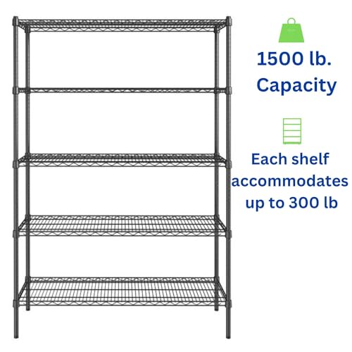 Black 5-Tier Metal Adjustable Freestanding Garage Storage Wire Shelving Unit (36 in. W x 72 in. H x 14in. D) - size: Black-5Tiers-36x14x72"