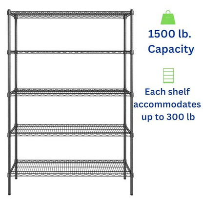 Black 5-Tier Metal Adjustable Freestanding Garage Storage Wire Shelving Unit (36 in. W x 72 in. H x 14in. D) - size: Black-5Tiers-36x14x72"