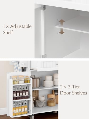 Kitchen Island with Storage, 43.3" Rolling Kitchen Island Cart on Wheels with Wide Drop Leaf Rubberwood Top, Large Mobile Island Table with Trash Can Storage and Towel Bar, White - size: Large Kitchen Island, style: Modern White