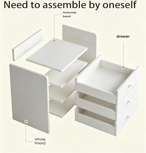 White NightStand Modern Small Home Side Tables Bedside Table with Drawers Bedroom Storage Cabinet Rental Room Living Room(12.6x10.2x18.9inch) Need to Assemble by oneself
