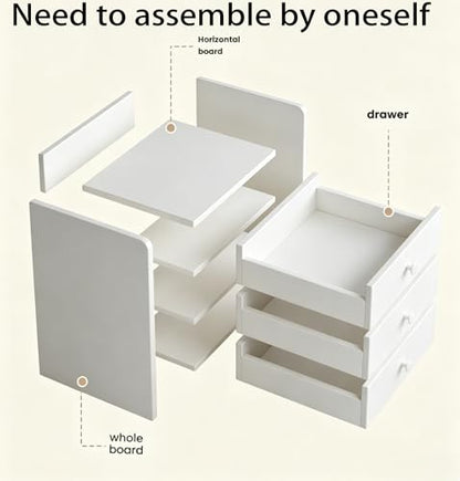 White NightStand Modern Small Home Side Tables Bedside Table with Drawers Bedroom Storage Cabinet Rental Room Living Room(12.6x10.2x18.9inch) Need to Assemble by oneself