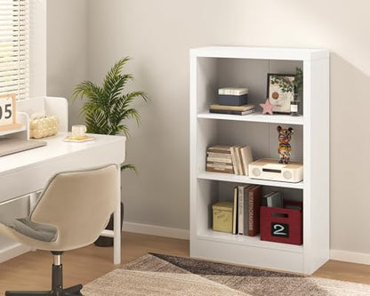 furtble 3 Tier Bookshelf with Thick Open Storage Shelf, 43" Tall Wooden Bookcase with Adjustable Shelves for Living Room, Home Office, Bedroom, White - size: 3-Tier-23.6W