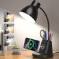 Desk Lamp for Home Office, 10W Wireless Charging, Eye-Caring LED Desk Light, CRI 95+ 3 Color Modes Stepless Dimming Pen Holder, 360° Flexible Arm Desk Lamps for College Dorm, Adapter Included