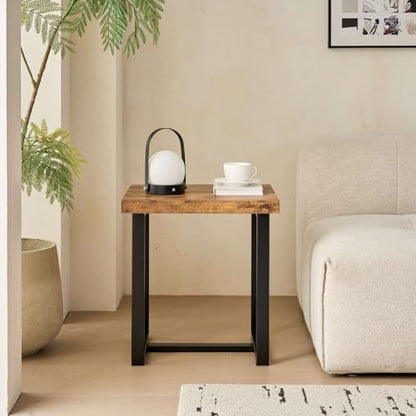 Industrial Side Table with MDF Top and Metal Frame, 19.68"x17.71" End Table for Living Room, Modern Nightstand with Sturdy Black Base, Sofa Table for Home Office