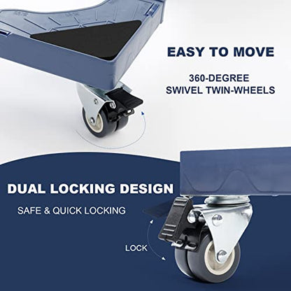 WBD WEIBIDA Adjustable Furniture Dolly with 4 Dual-Locking Wheels, Universal Washing Machine Base Stand, Square Appliance Mover for Refrigerator, Mini-Fridge, Washer & Dryer, Moving Cart - color: Blue - 4 Wheels