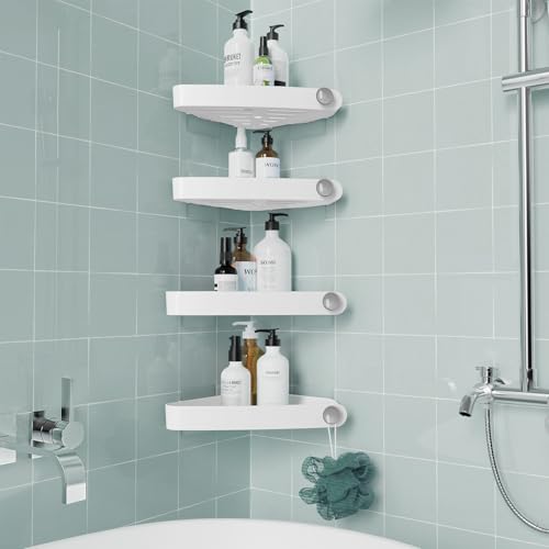 Sotfamily Plastic Shower Caddy Corner (for 90° Only), 4 Pack, White | Adhesive Corner Shower Shelves for Bathroom Organizers and Storage, Bathroom Decor - color: White, size: 4 Pack